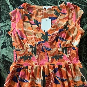 NWT women’s sleeveless blouse floral orange DR2 size S fully lined
